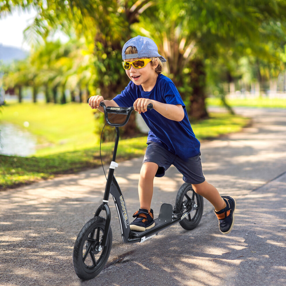 Homcom Push Scooter, Teen Kids Scooter With 12" Eva Tyres, Black