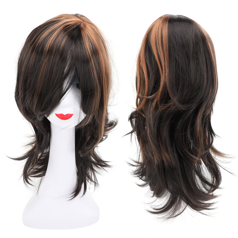 Unisex Brown Long Curly Wigs For Women, Adjustable High Temp Fiber, Wavy Style