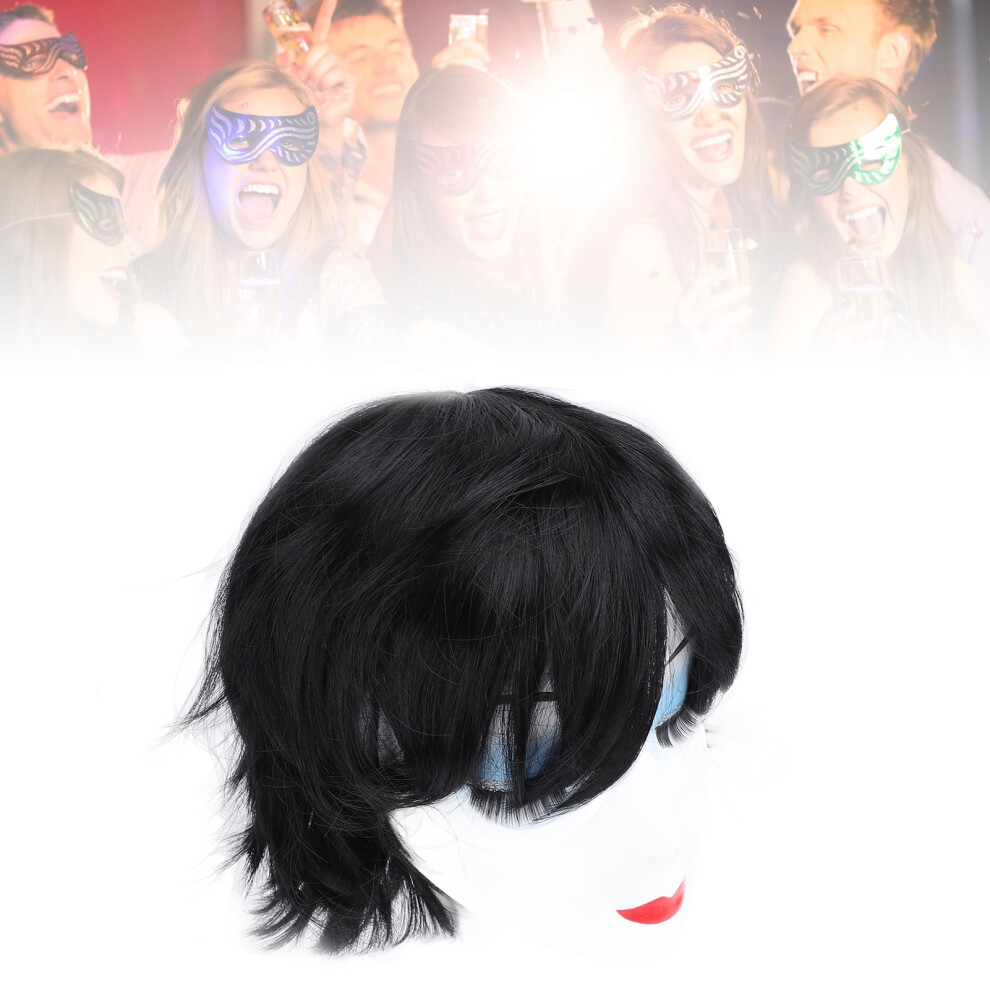 Unisex Black Synthetic Cosplay Wig Short Hair With Breathable Lining For Parties & Role Play