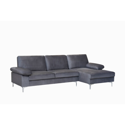 Luxury Life Napoli Velvet Sectional Corner Right Sofa in Grey 1