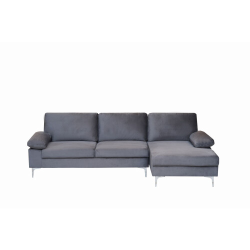 Luxury Life Napoli Velvet Sectional Corner Right Sofa in Grey 2