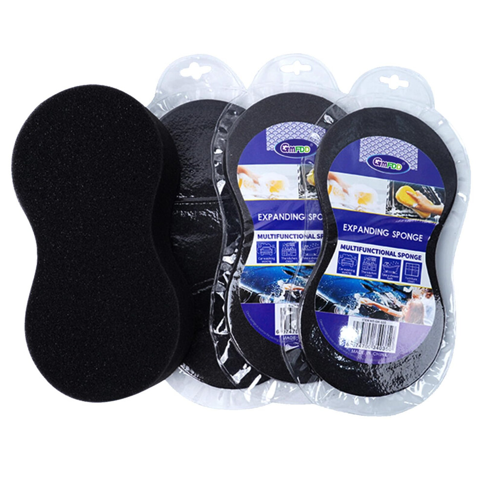Extra Large Figure 8 Car Wash Sponge Set, Absorbency Foam Pad With Scratch Honeycomb Texture, Fast Cleaning Coverage, 3Pc Black 9169991240275