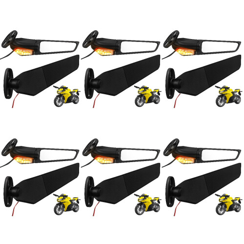 6Pairs Durable Black Motorcycle Mirrors for Handlebars with Large View 1