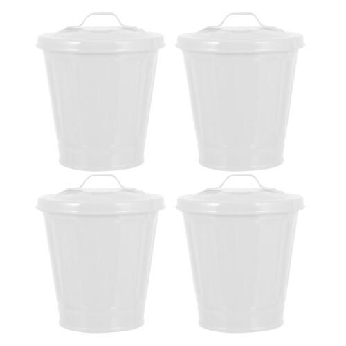 16Pcs Mini Cylindrical Iron Garbage Can Space-Saving Desk Wastebasket 2