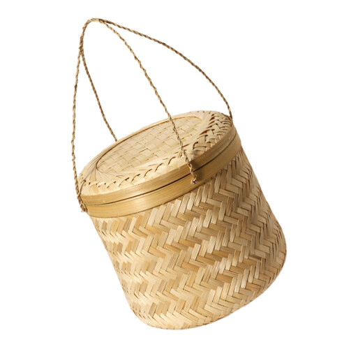 2Pcs Handwoven Bamboo Knit Storage Basket Khaki Multipurpose 1
