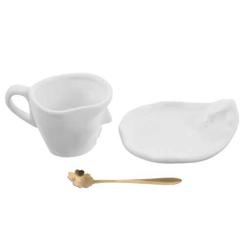 3Sets White Porcelain Coffee Cup Handcrafted Ceramic Mug with Saucer