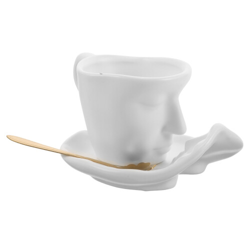 3Sets White Porcelain Coffee Cup Handcrafted Ceramic Mug with Saucer 2