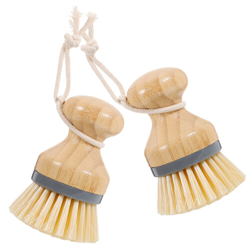 10Pcs Khaki Dish Brushes Reusable Bamboo & PP Kitchen Scrubbers 2