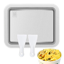 Rolled Ice Cream Maker with 2 Spatulas, Stainless Steel Fried Yogurt Pan for Quick Dessert at Home