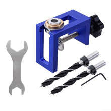 Adjustable Drill Guide and Woodworking Dowel Jig with Precision Hole Positioning for Cabinet Doors and Furniture Assembly, Blue
