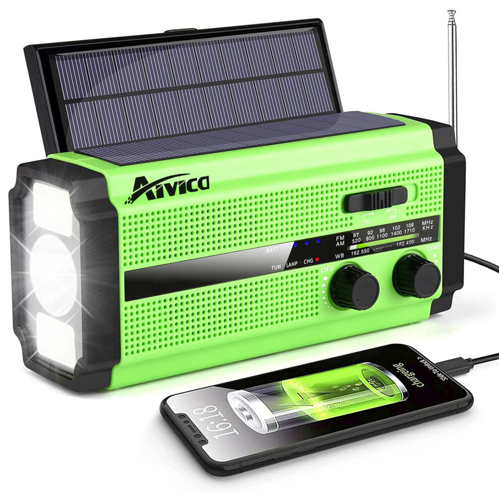 Noaa Emergency Hand Crank Weather Radio With 5000Mah Solar Usb Charger Sos Flashlight Green 9771547218777