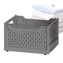 Rolling Storage Basket with Wheels, Foldable Laundry Bin for Small Spaces, Durable Gray Organizer