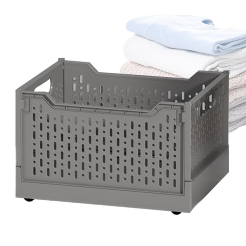Rolling Storage Basket with Wheels, Foldable Laundry Bin for Small Spaces, Durable Gray Organizer