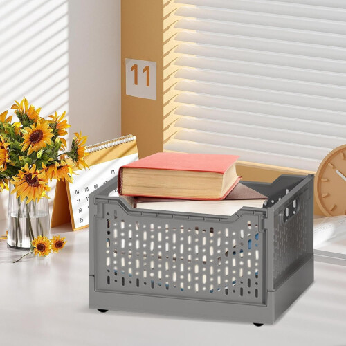 Rolling Storage Basket with Wheels, Foldable Laundry Bin for Small Spaces, Durable Gray Organizer 1