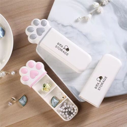 Cat Storage Box - Portable, Multi-Functional Three-Grid Organizer for Medicine, Jewelry, and Small Items Light 2
