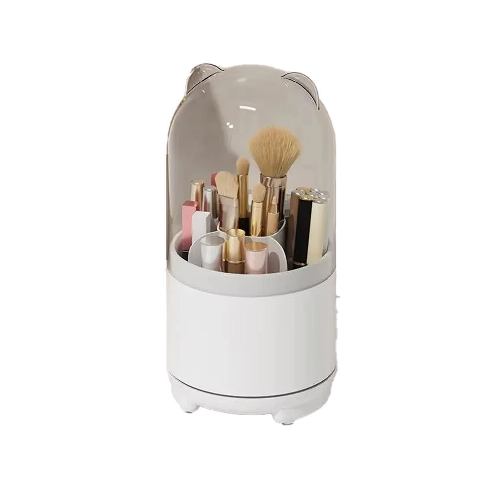 White 360-Degree Rotating Makeup Brush Holder With Dustproof Lid, Large Capacity Cosmetic Storage Organizer