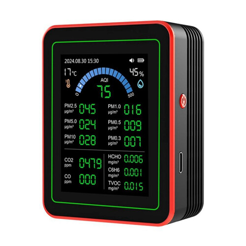 18-in-1 Luftqualitätsmonitor Luftqualitätstester Pm2.5 Datenspeicher Download Luftqualität Kohlendioxiddetektor Schwarz
