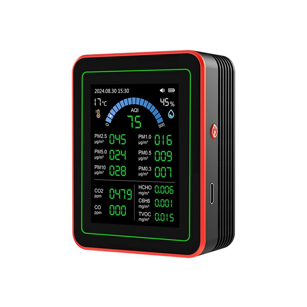 18-In-1 Air Quality Monitor Air Quality Tester Pm2.5 Data Storage Download Air Quality Carbon Dioxide Detector Black 6033699358828