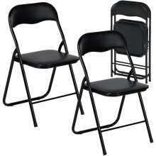 Set of 2 Folding Chairs with Padded Seat and Back, Steel Frame, Indoor Outdoor, Black