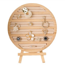 Wood Round Shape Jewelry Tray Earrings Bracelet Display Plate Jewellery Storage Stand Counter Props Beige