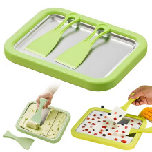Rolled Ice Cream Maker Kit No Electricity Required with Large Tray and 2 Scrapers for Frozen Desserts