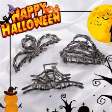 3 Peças de Presilhas de Cabelo em Formato de Caveira com Teia de Aranha Preta, Faixa de Cabeça para Acessórios de Cabelo para Estilo de Halloween,