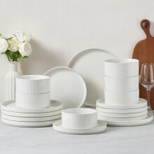 18Piece Stoneware Dinnerware Set for 6, Speckled White Plates and Bowls, Chip and Scratch Resistant, Microwave and Dishwasher Safe