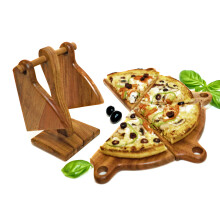 Charcuterie Board Set with Stand, Handcarved Acacia Wood Mini Serving Plates for Elegant Entertaining