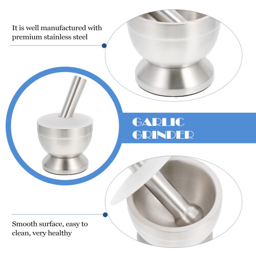 1Ensemble Pilon Mortier En Acier Argent Cuisine Épices 2