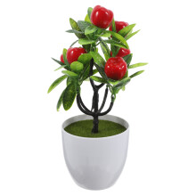 4Pcs PVC Fake Fruit Tree Ornaments Red Artificial Potted Bonsai Decor