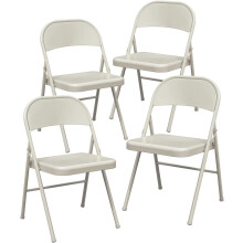 4 Pack Heavy Duty Metal Folding Chairs Beige, Foldable SpaceSaving for Indoor and Outdoor Use