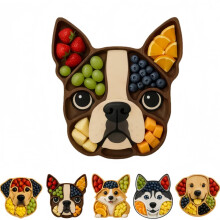 Bulldog Cheese Board Wooden Dog Shaped Serving Platter for Parties Meats Fruits Large B1 11'x11'