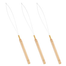 3Pcs Hair Beader Tool Set with Wooden Handle, Hair Extension Loop Needle for Easy Micro Ring Threading