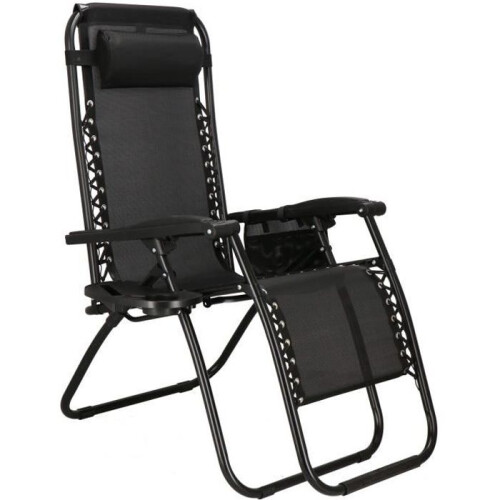Chaise Longue - SPRINGOS - Pliable - Noir - Réglable - Avec Porte-Gobelets