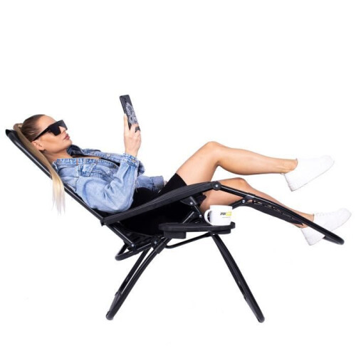 Chaise Longue - SPRINGOS - Pliable - Noir - Réglable - Avec Porte-Gobelets 1