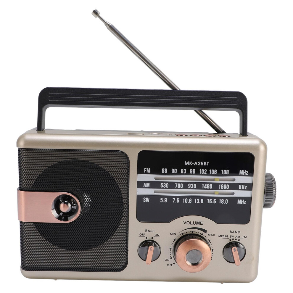 Portable Am Fm Sw Bluetooth Vintage Radio With Enhanced Reception, Usb Sd Playback, Gold 9771547219835