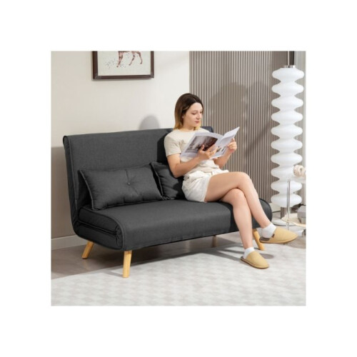 Two-Seater Linen-Look Sofa Bed - Charcoal Grey 1