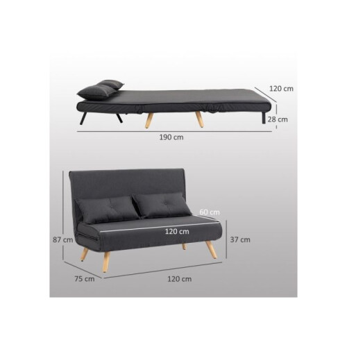 Two-Seater Linen-Look Sofa Bed - Charcoal Grey 2