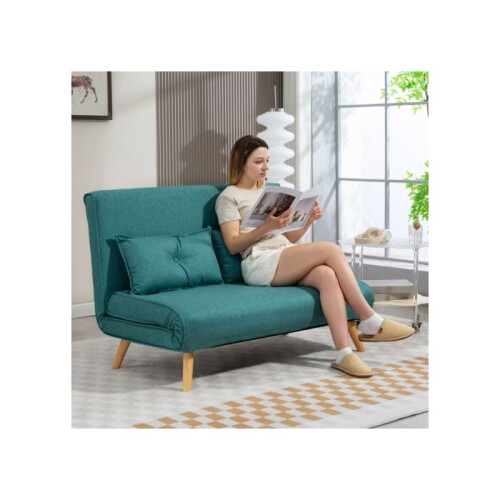 Two-Seater Linen-Look Sofa Bed - Green 1