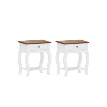2pcs Bedside Tables with Drawer, French Style Bedside Cabinets with Open Shelf for Bedroom, Living Room, White