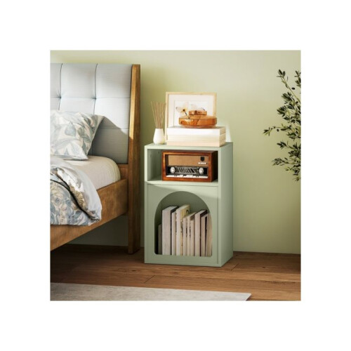 Bedside Table with 2 Open Compartments - Light Green 1