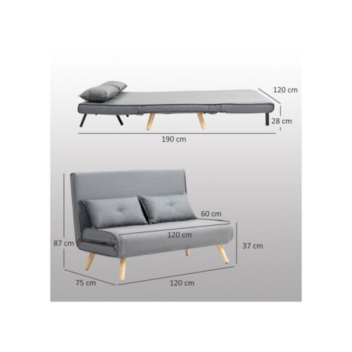 Two-Seater Linen-Look Sofa Bed - Grey 2