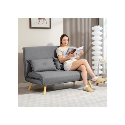 Two-Seater Linen-Look Sofa Bed - Grey 1