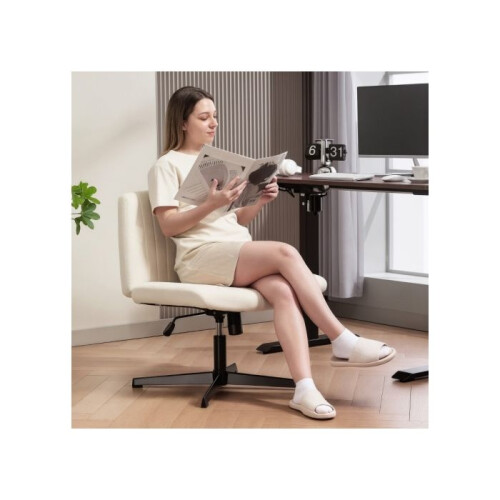 Armless office chair Caster-free design Generously sized seat with thickened padding Reclining function Cream colour 1