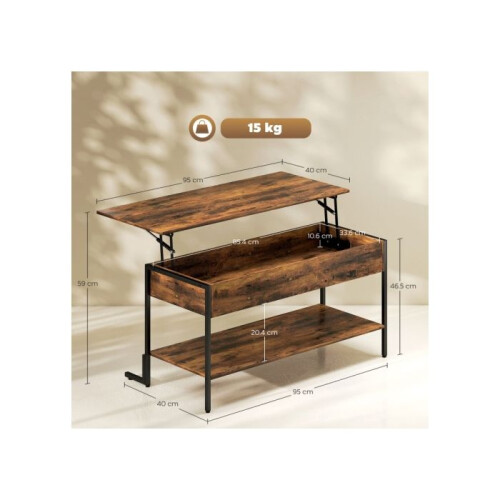 Lift-Top Coffee Table, with Storage - Rustic Brown 2