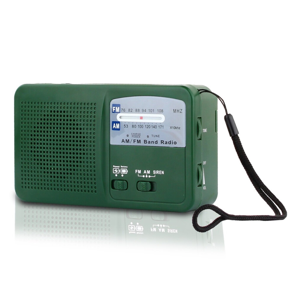Green Emergency Solar Crank Radio With Led Flashlight And Phone Charger, Am/Fm Weather Alert
