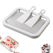 Rolled Ice Cream Maker Kit No Electricity Needed Quick DIY Dessert Tray with 2 Spatulas White