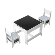 Set van Tafel en 2 Stoelen voor Kinderen-Duoku-Ingebouwde Opbergruimte onder de Tafel en Stoffen Opbergdozen onder de Stoelen