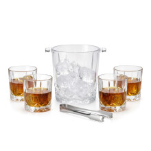 GEEZY Set of 4 Whiskey Drinking Glasses with Ice Bucket 340ml Tumblers Gin Vodka Rum