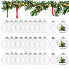 30 Pack Clear Plastic Ornaments 3.15 Inch Flat Fillable Balls for Christmas Tree and Party Decor